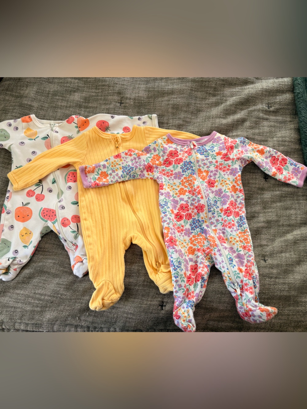 wonder nation Floral Zip Footed One-Piece Pajamas - Pink, Purple, Orange, Yellow